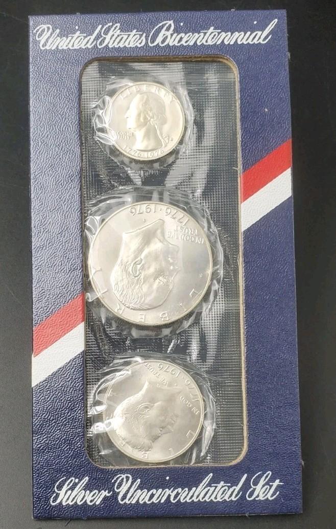 1976 S US Mint Silver UNC Bicentennial 3 Coin Set BU 40% Silver