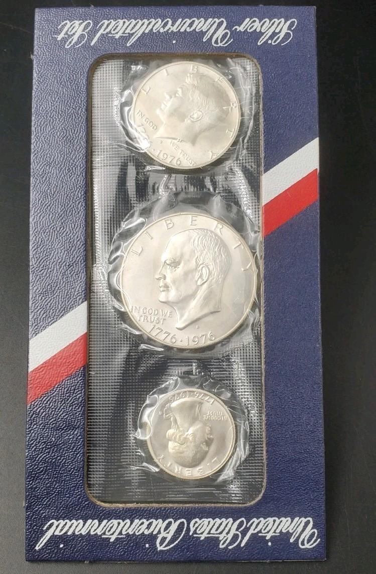 1976 S US Mint Silver UNC Bicentennial 3 Coin Set BU 40% Silver