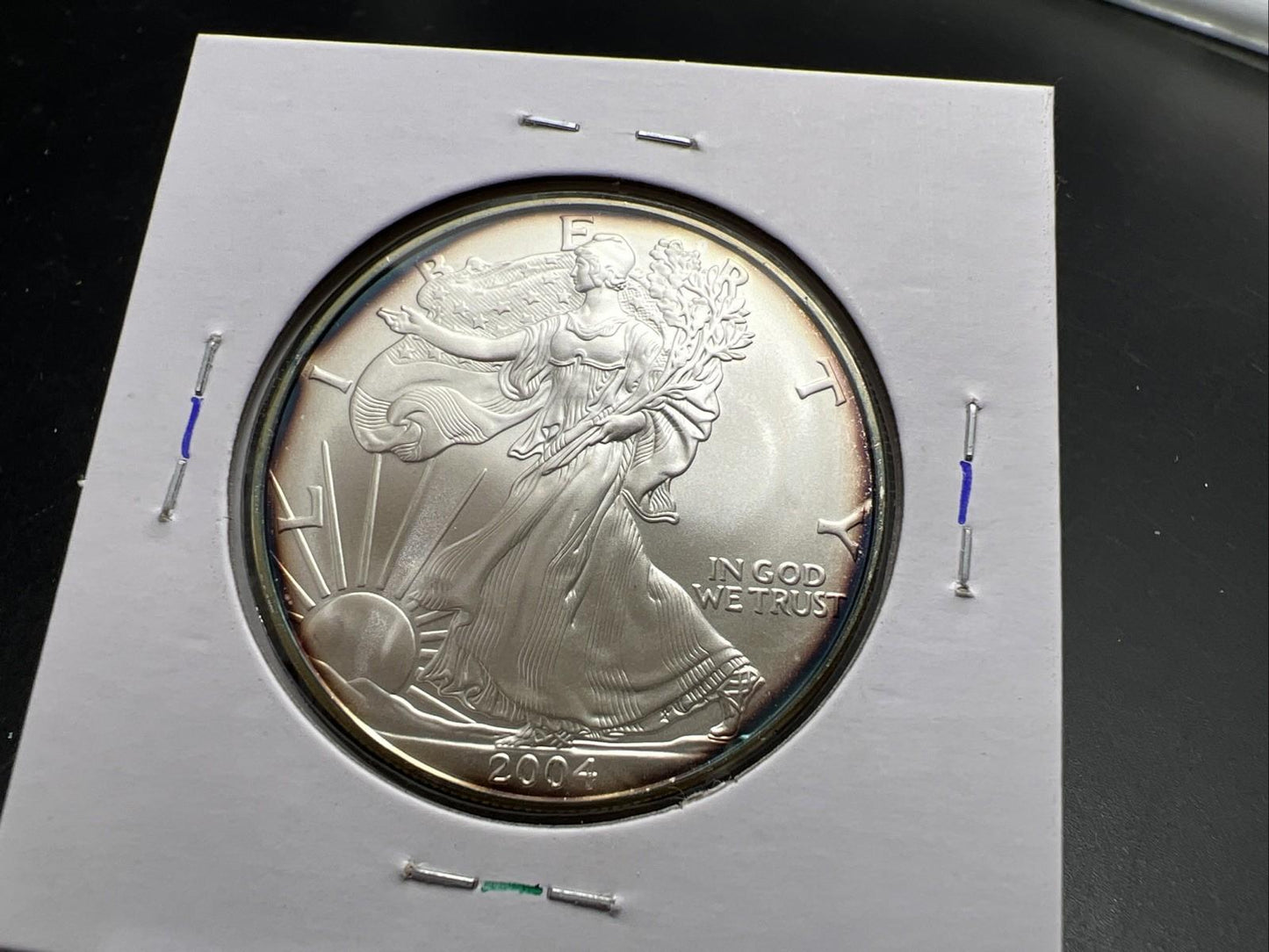 2004 1 OZ American Silver Eagle GEM BU Unc .999 Nice Toning Toner Nearly Halo
