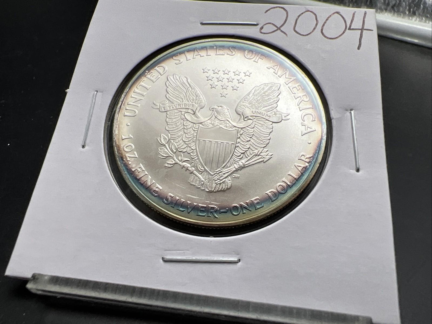 2004 1 OZ American Silver Eagle GEM BU Unc .999 Nice Toning Toner Nearly Halo