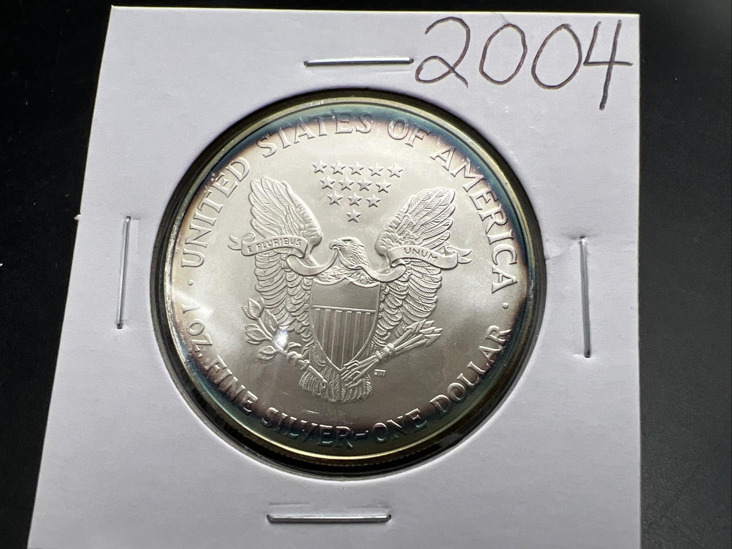 2004 1 OZ American Silver Eagle GEM BU Unc .999 Nice Toning Toner Nearly Halo