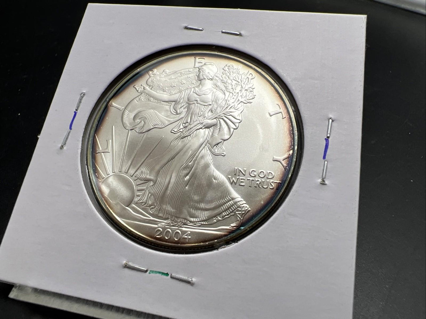 2004 1 OZ American Silver Eagle GEM BU Unc .999 Nice Toning Toner Nearly Halo