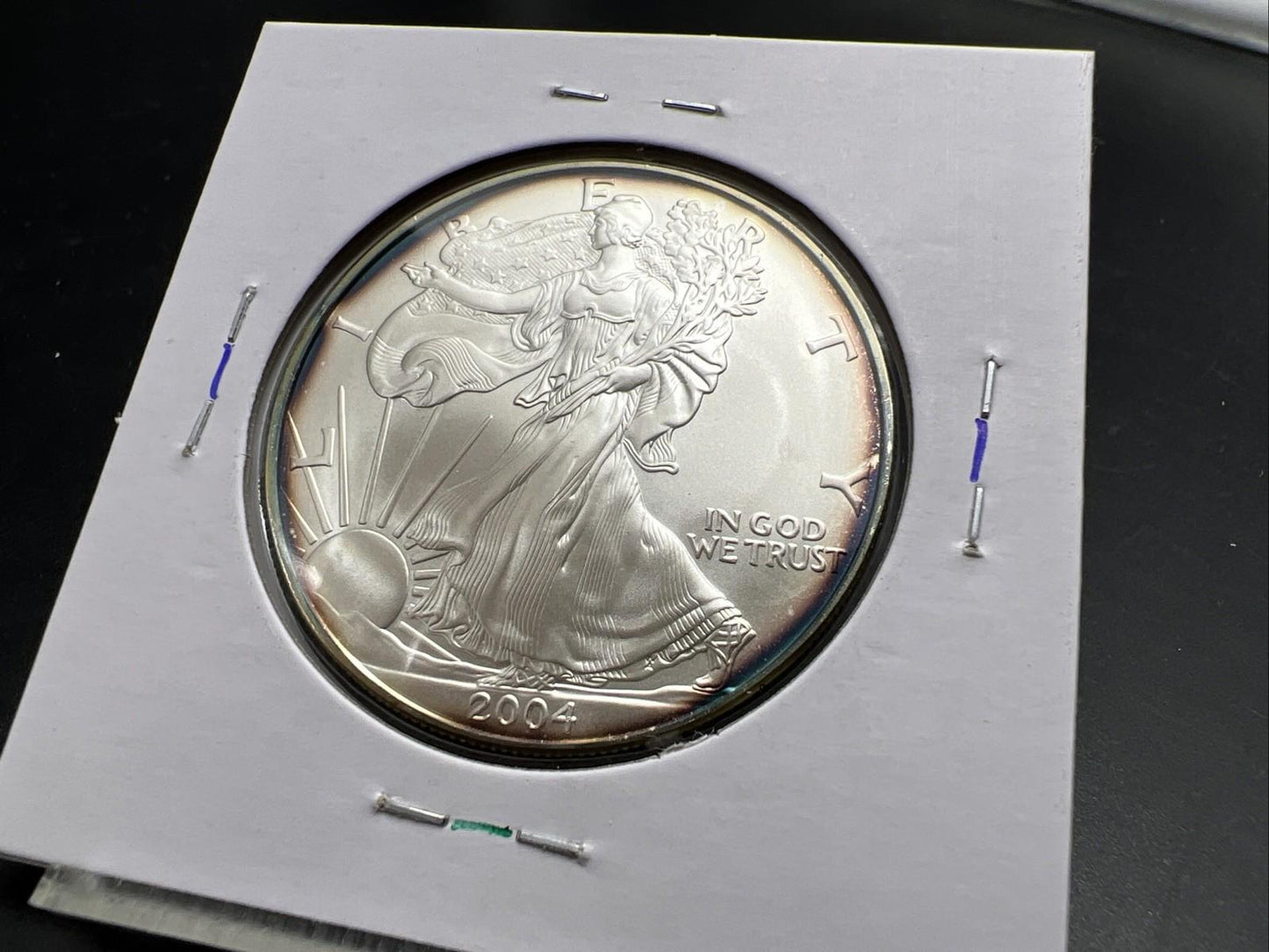 2004 1 OZ American Silver Eagle GEM BU Unc .999 Nice Toning Toner Nearly Halo