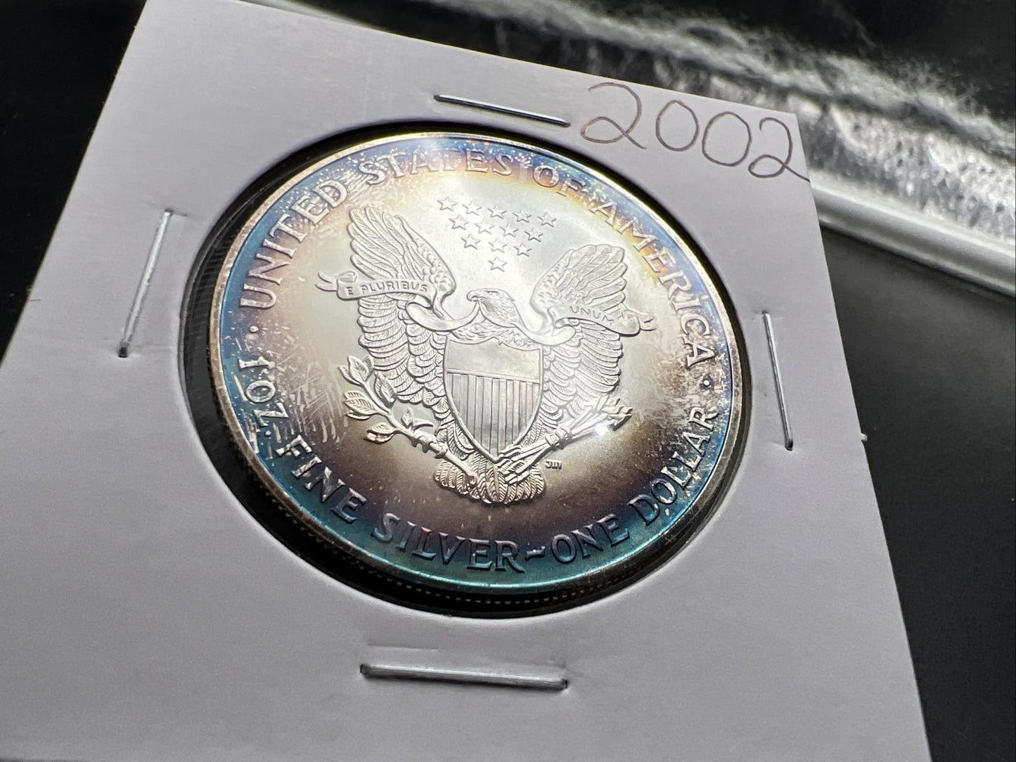 2002 1 OZ American Silver Eagle GEM BU Unc .999 Nice Toning Toner Nearly Halo