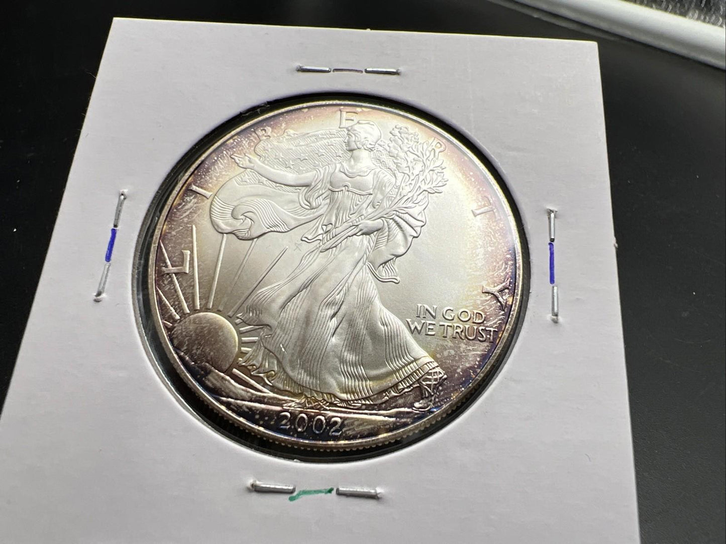 2002 1 OZ American Silver Eagle GEM BU Unc .999 Nice Toning Toner Nearly Halo