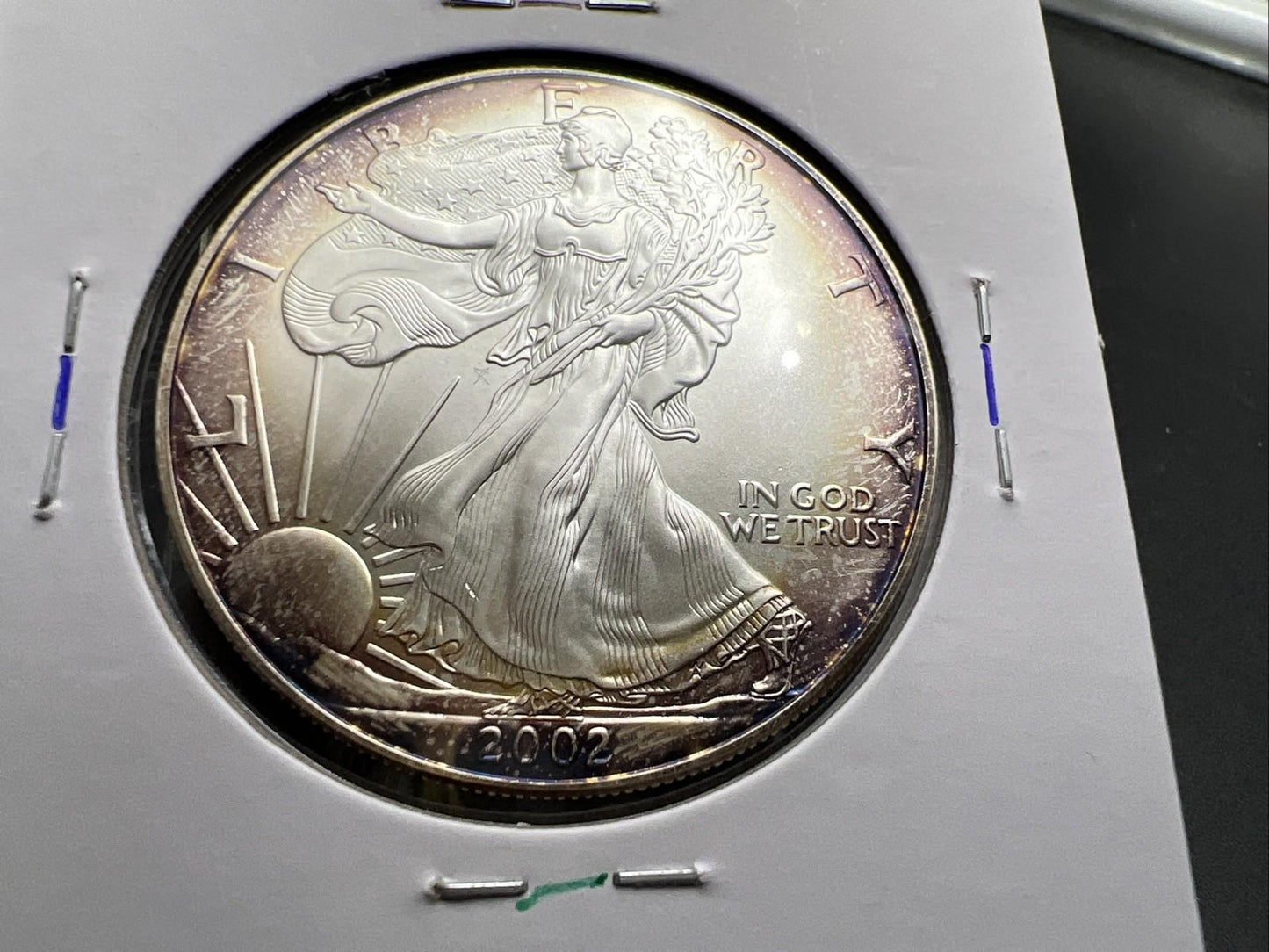 2002 1 OZ American Silver Eagle GEM BU Unc .999 Nice Toning Toner Nearly Halo