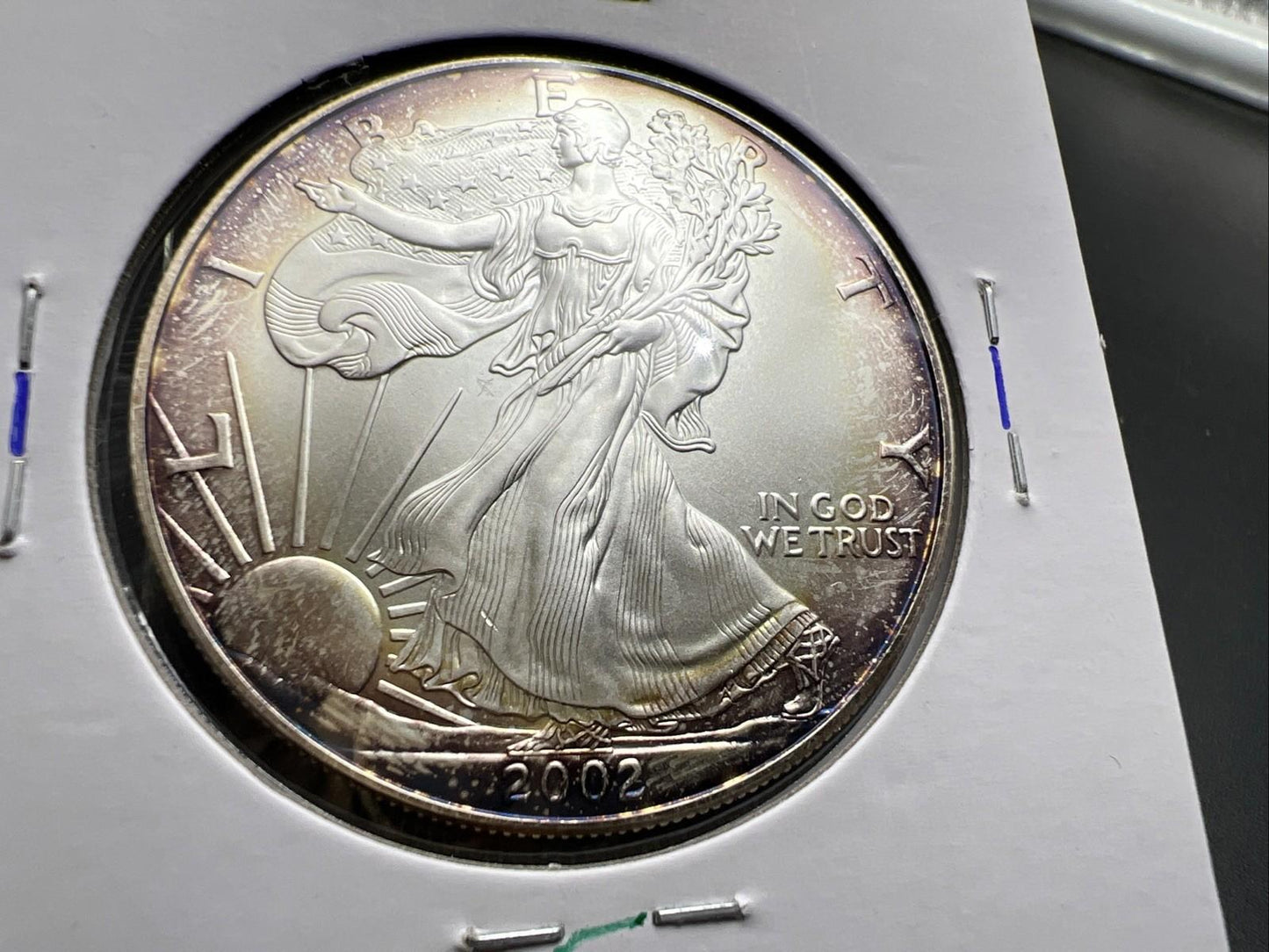 2002 1 OZ American Silver Eagle GEM BU Unc .999 Nice Toning Toner Nearly Halo