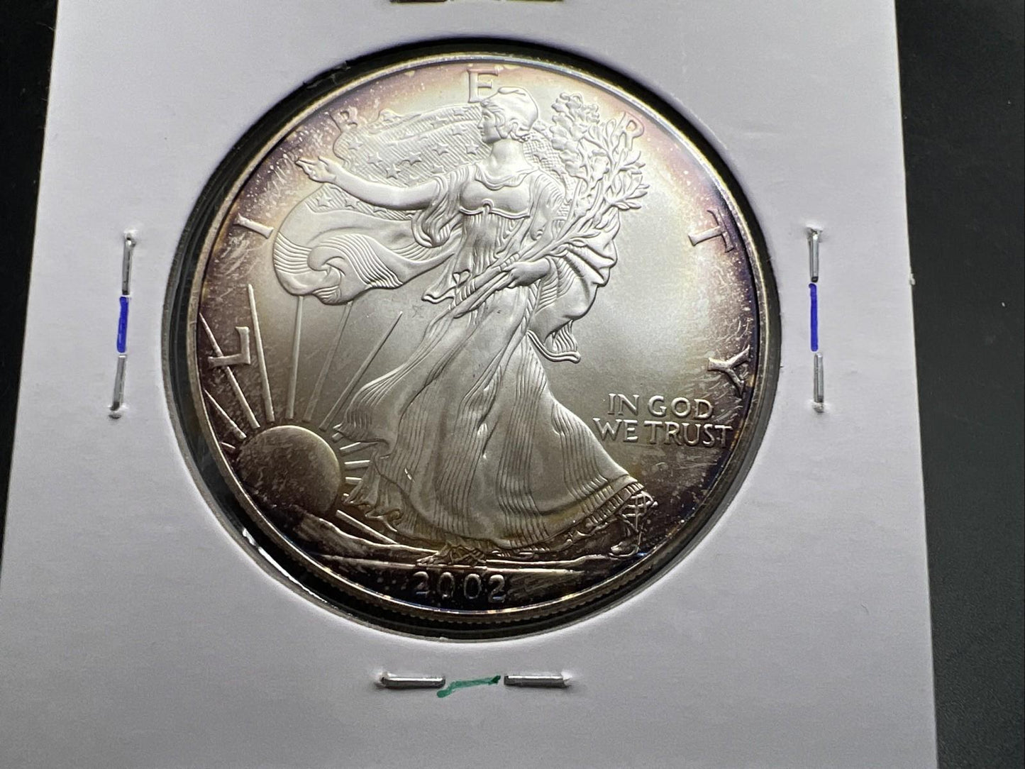 2002 1 OZ American Silver Eagle GEM BU Unc .999 Nice Toning Toner Nearly Halo