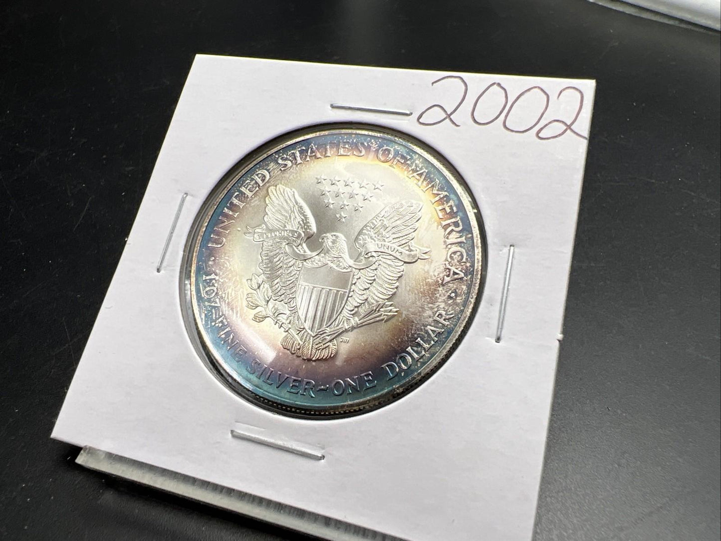 2002 1 OZ American Silver Eagle GEM BU Unc .999 Nice Toning Toner Nearly Halo