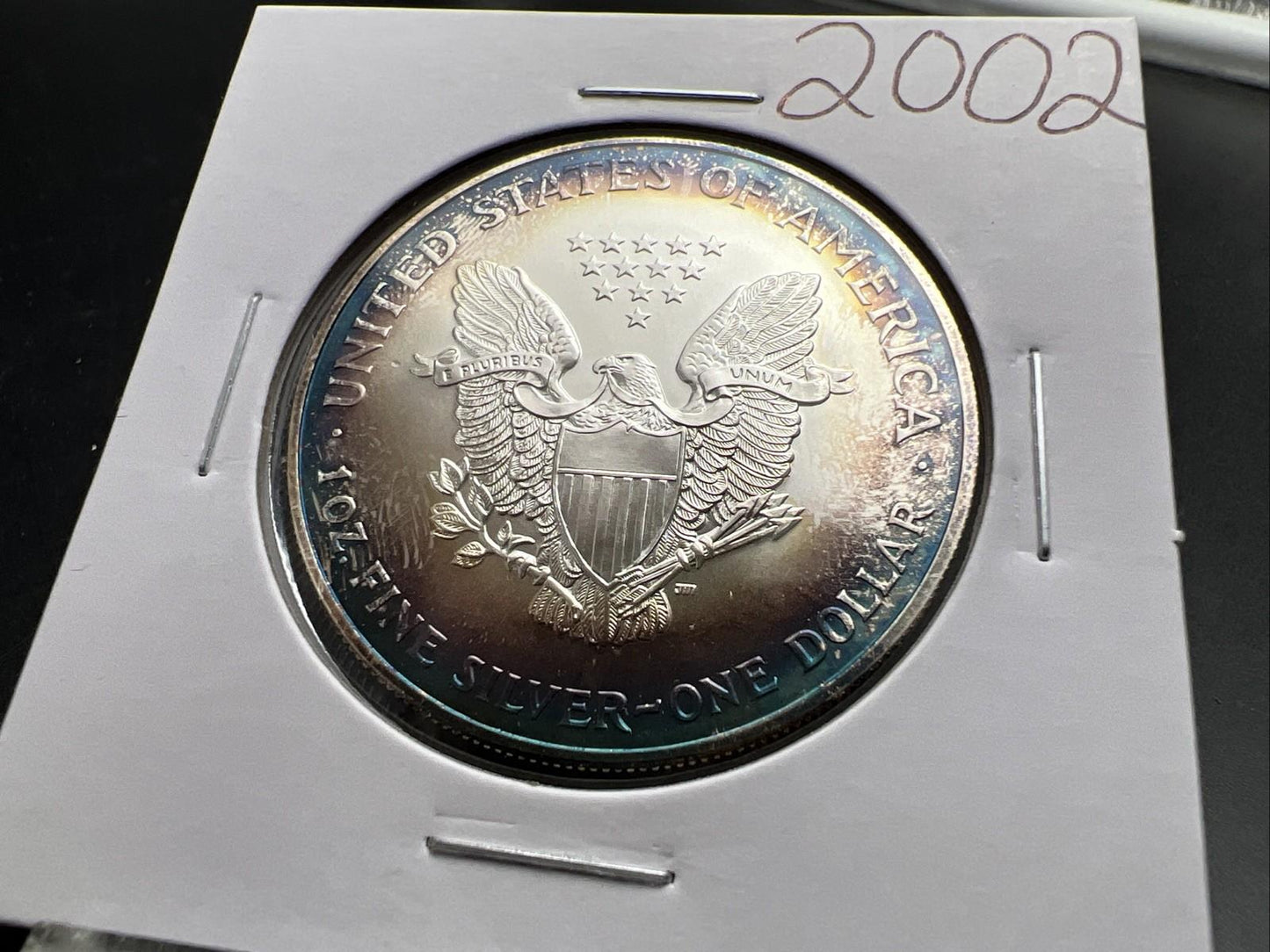 2002 1 OZ American Silver Eagle GEM BU Unc .999 Nice Toning Toner Nearly Halo