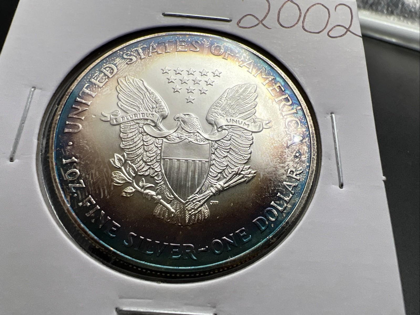 2002 1 OZ American Silver Eagle GEM BU Unc .999 Nice Toning Toner Nearly Halo