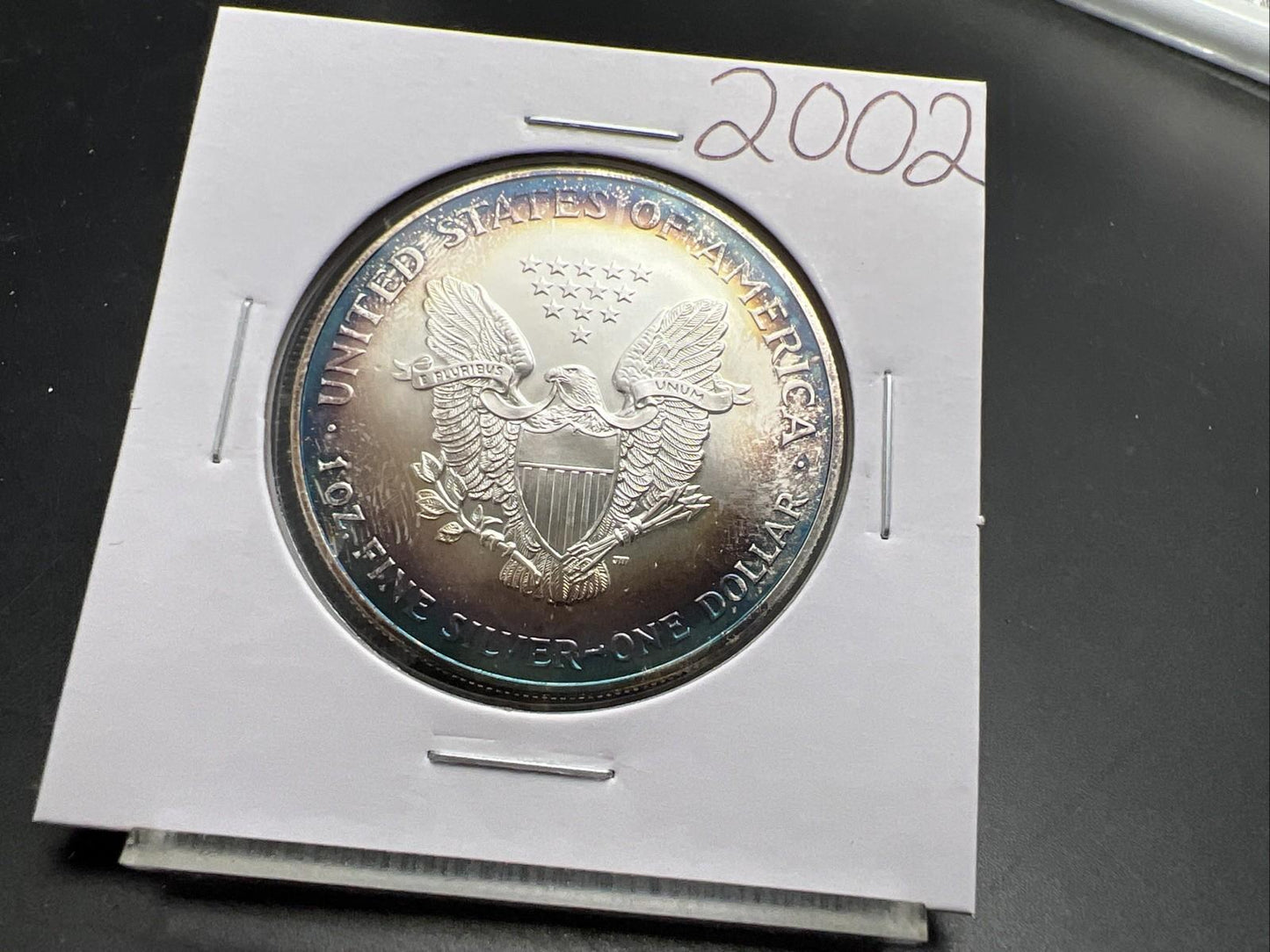 2002 1 OZ American Silver Eagle GEM BU Unc .999 Nice Toning Toner Nearly Halo