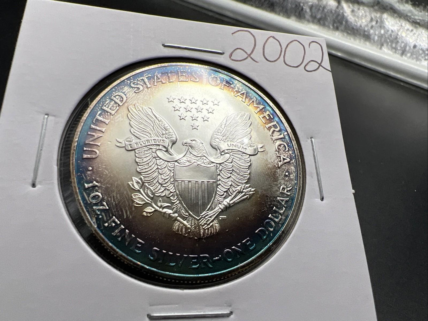 2002 1 OZ American Silver Eagle GEM BU Unc .999 Nice Toning Toner Nearly Halo