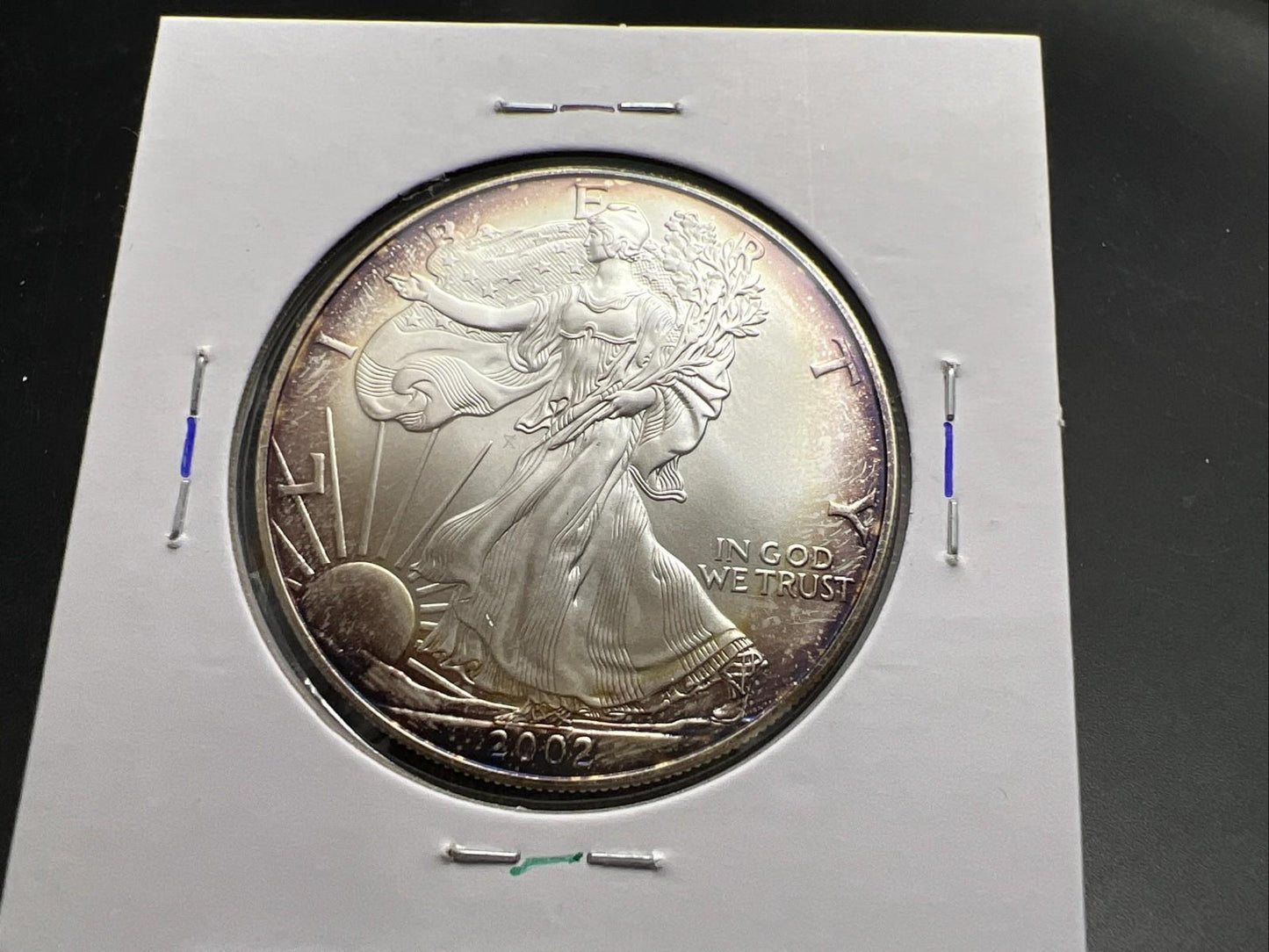 2002 1 OZ American Silver Eagle GEM BU Unc .999 Nice Toning Toner Nearly Halo