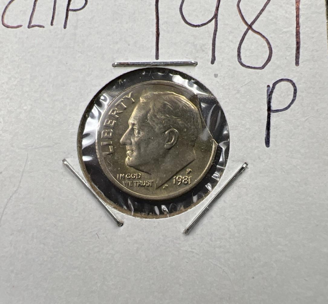 1981 10c Roosevelt Dime Coin Clipped Planchet Error BU UNC
