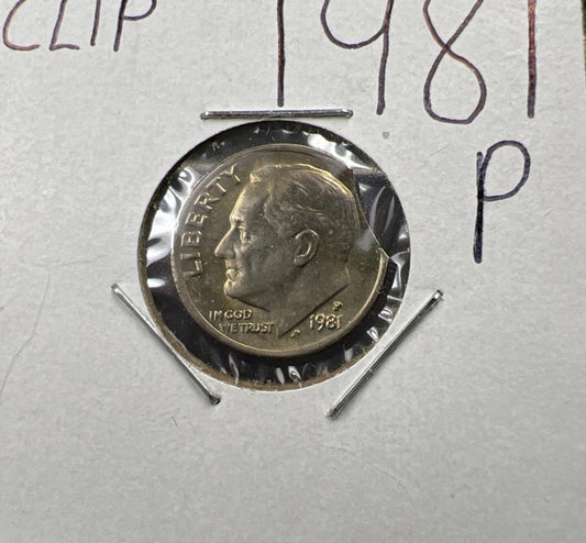 1981 10c Roosevelt Dime Coin Clipped Planchet Error BU UNC