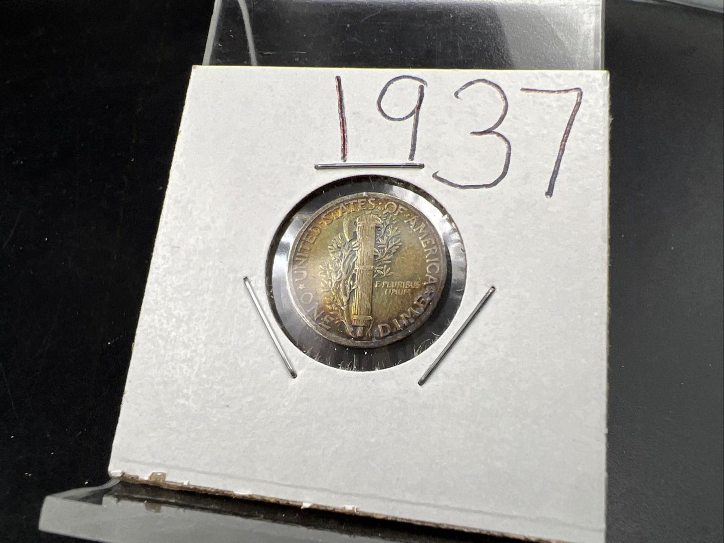 1937 P 10c Mercury Silver Dime Coin Choice VF Very Fine Neat Rainbow Rev Toning