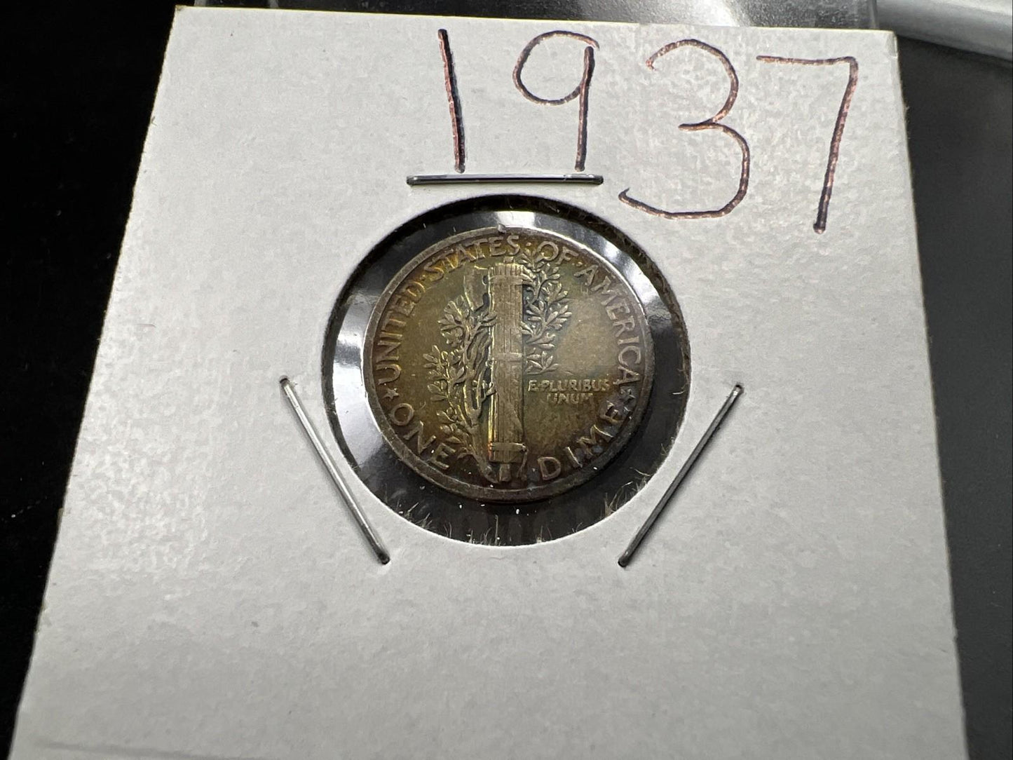 1937 P 10c Mercury Silver Dime Coin Choice VF Very Fine Neat Rainbow Rev Toning