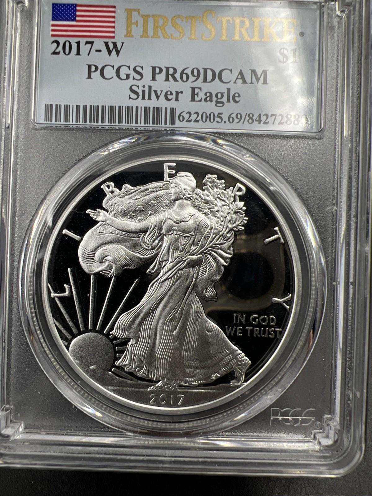 2017 W ASE 1 Oz American Proof Silver Eagle PCGS PR69 UCAM #70