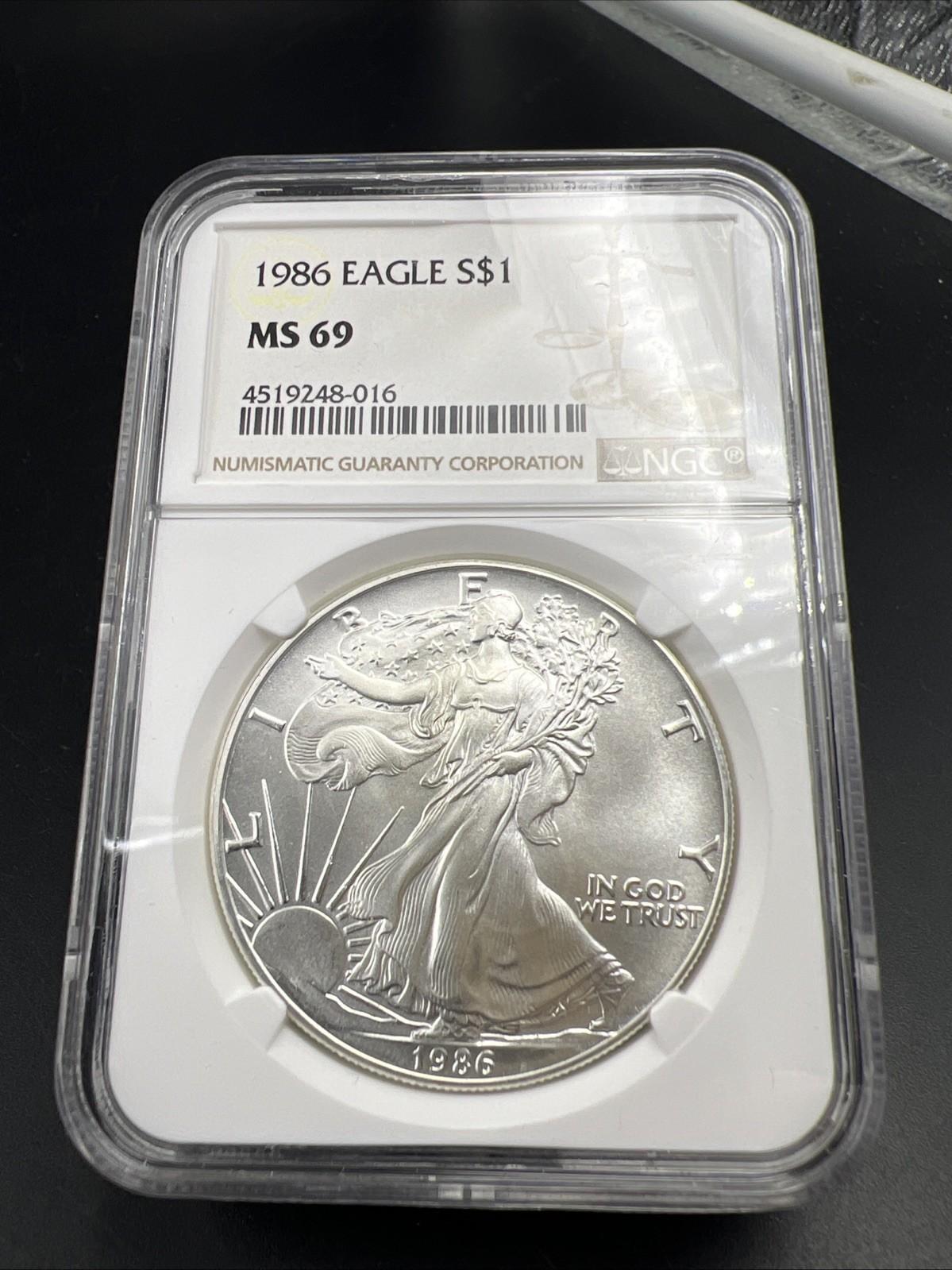 1986 1 Oz ASE American Silver Eagle NGC MS69 Gem BU UNC First Year of Issue #016
