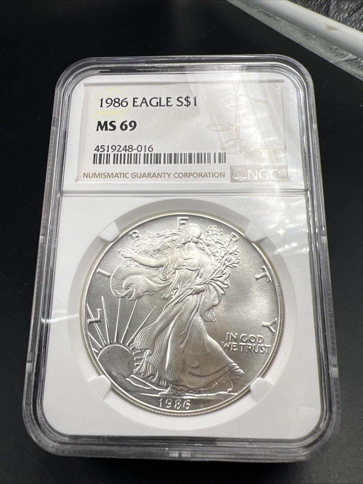 1986 1 Oz ASE American Silver Eagle NGC MS69 Gem BU UNC First Year of Issue #016