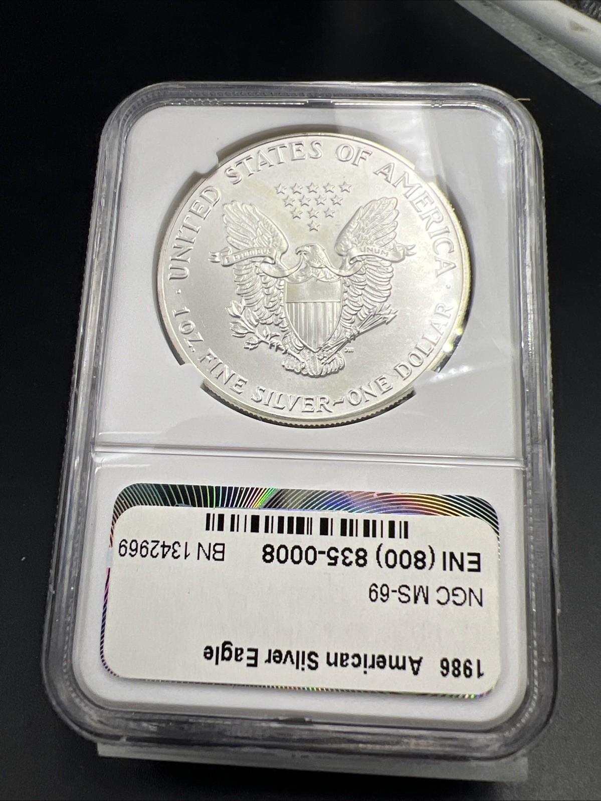 1986 1 Oz ASE American Silver Eagle NGC MS69 Gem BU UNC First Year of Issue #016
