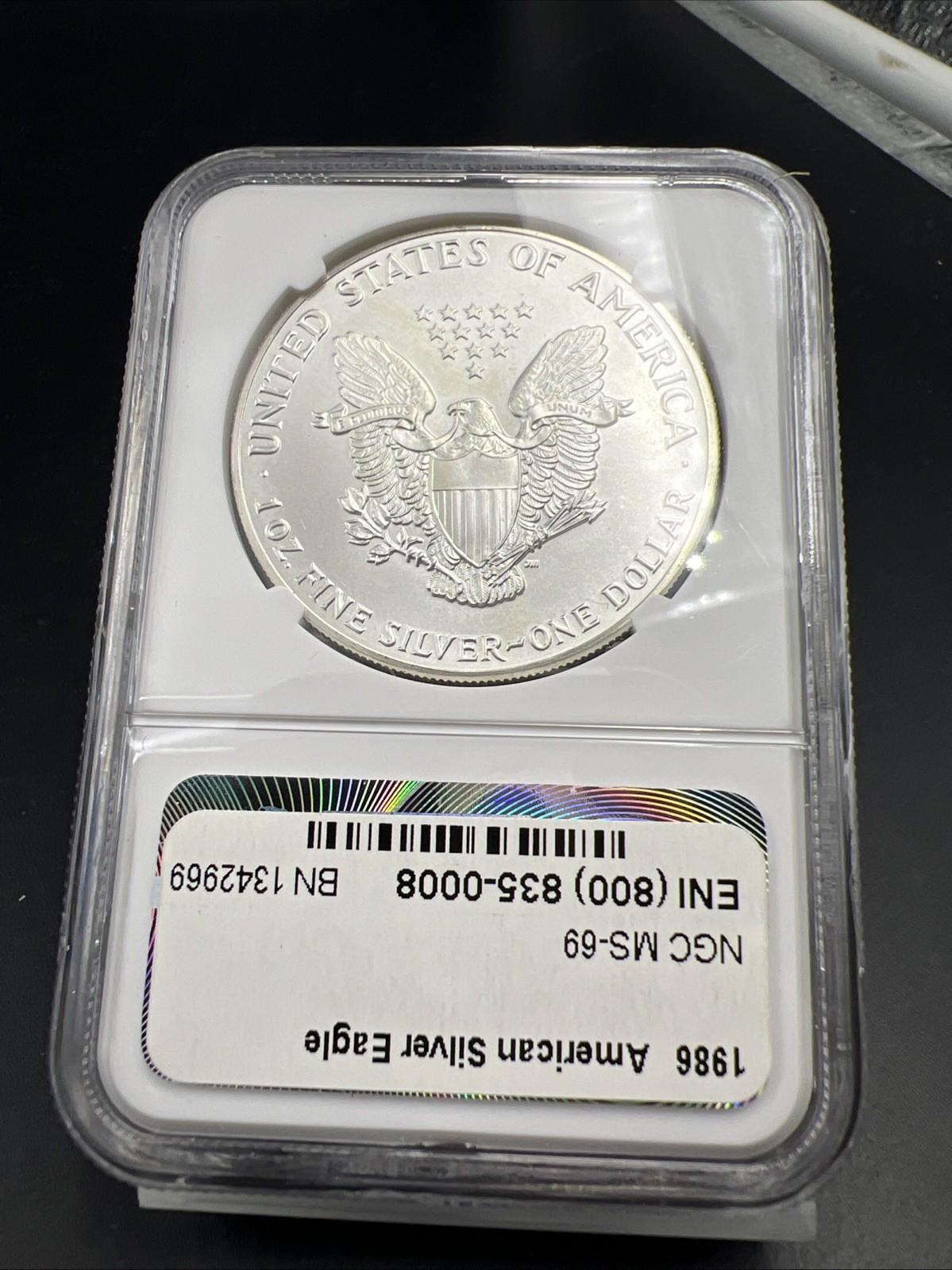 1986 1 Oz ASE American Silver Eagle NGC MS69 Gem BU UNC First Year of Issue #016