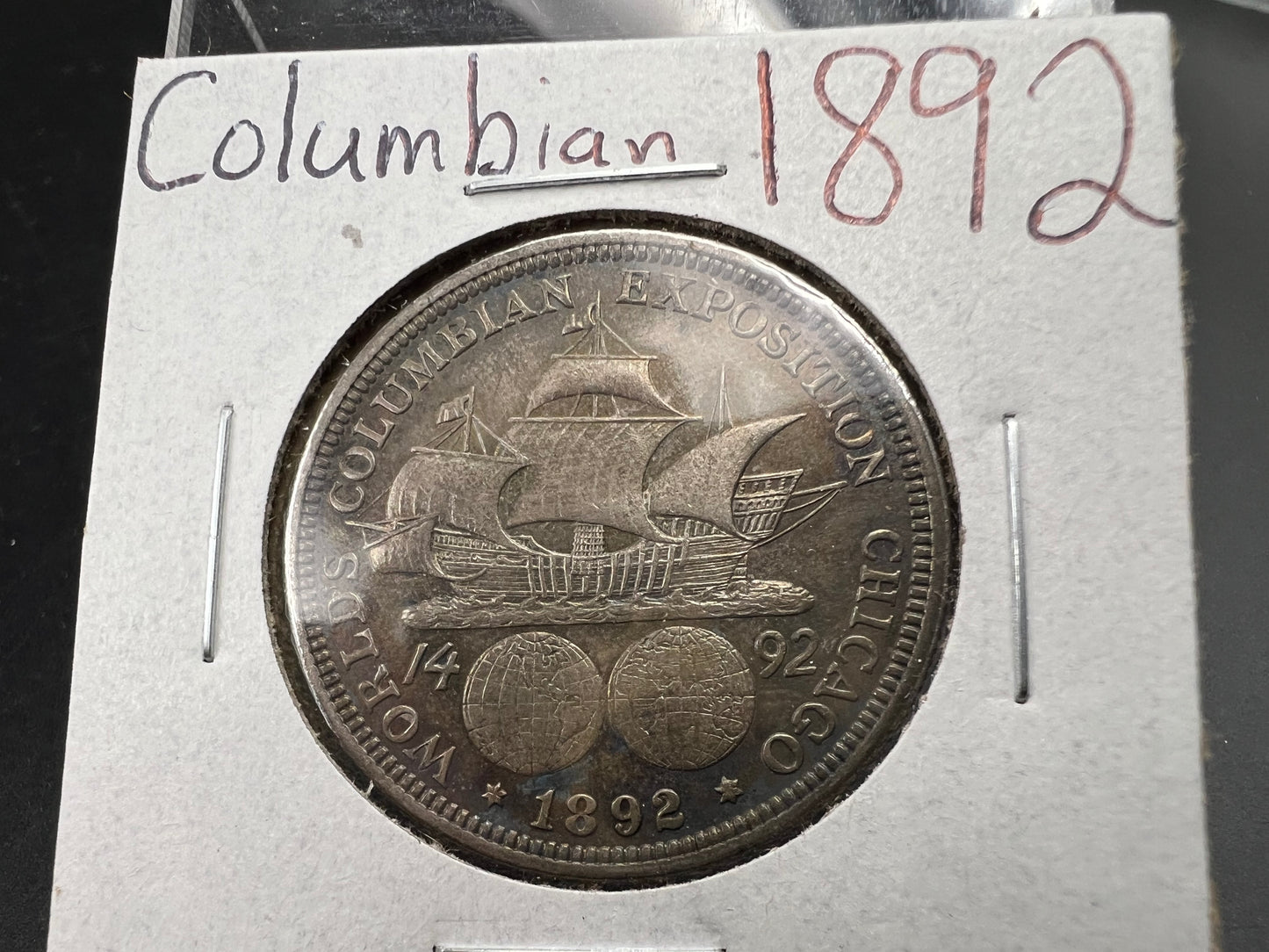 1892 50c Columbian Silver Half Dollar Coin Chicago World's Fair Commemorative Coin Neat Toning VF Very Fine Circ #b