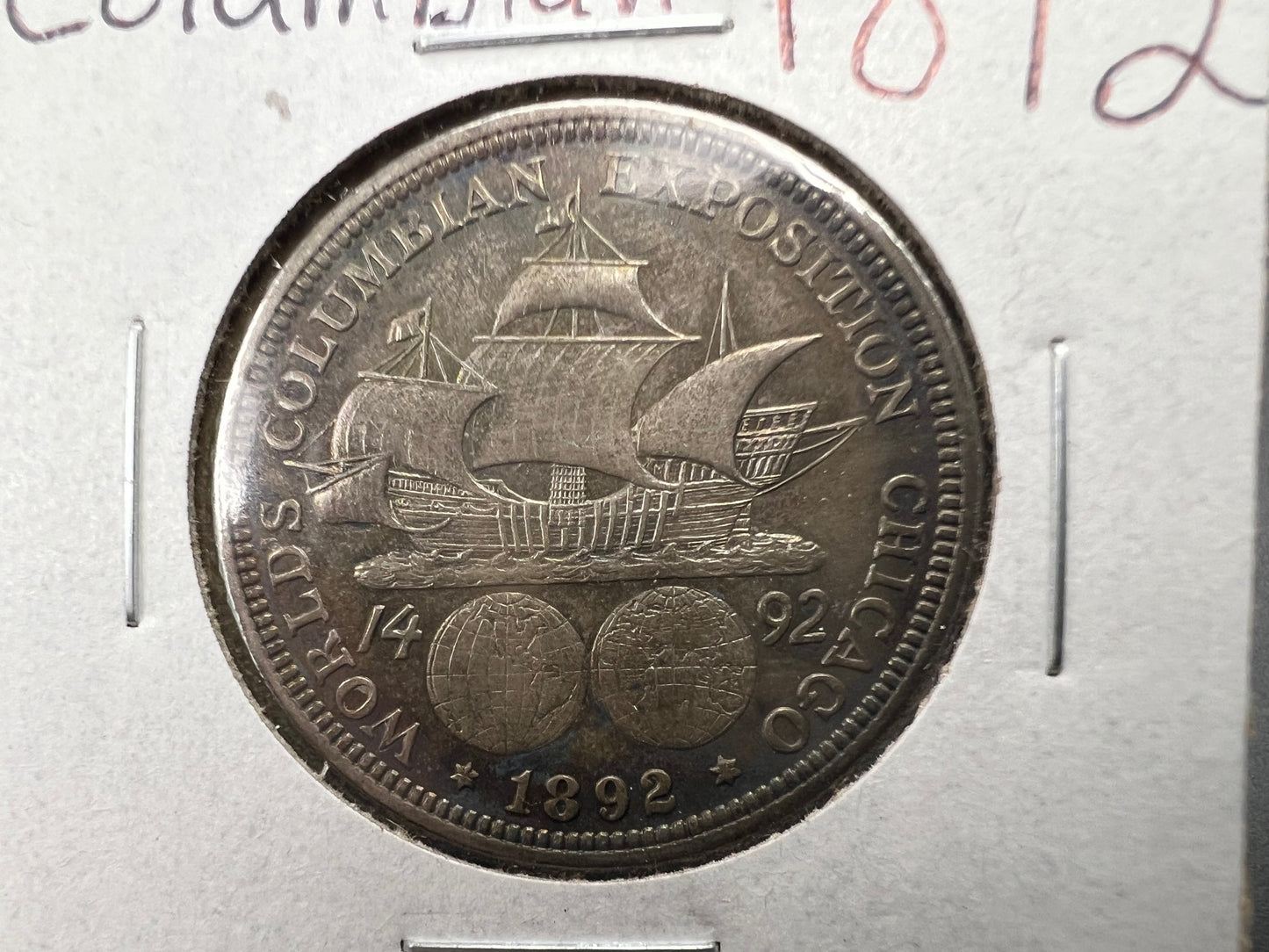 1892 50c Columbian Silver Half Dollar Coin Chicago World's Fair Commemorative Coin Neat Toning VF Very Fine Circ #b