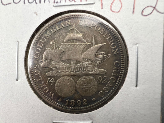 1892 50c Columbian Silver Half Dollar Coin Chicago World's Fair Commemorative Coin Neat Toning VF Very Fine Circ #b