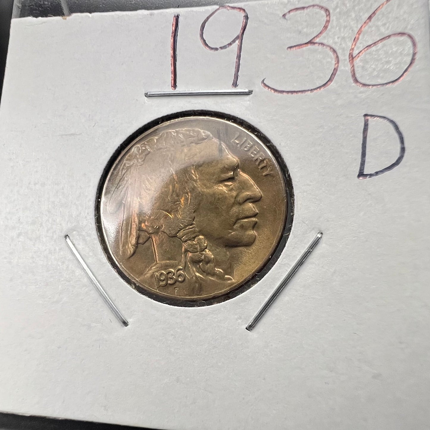 1936 D 5c Buffalo Indian head nickel coin XF / AU Some Toning