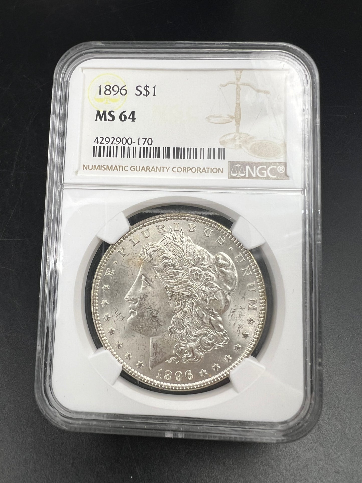 1896 P $1 Morgan Silver Dollar Coin PQ Toning Toner Reverse MS64 NGC