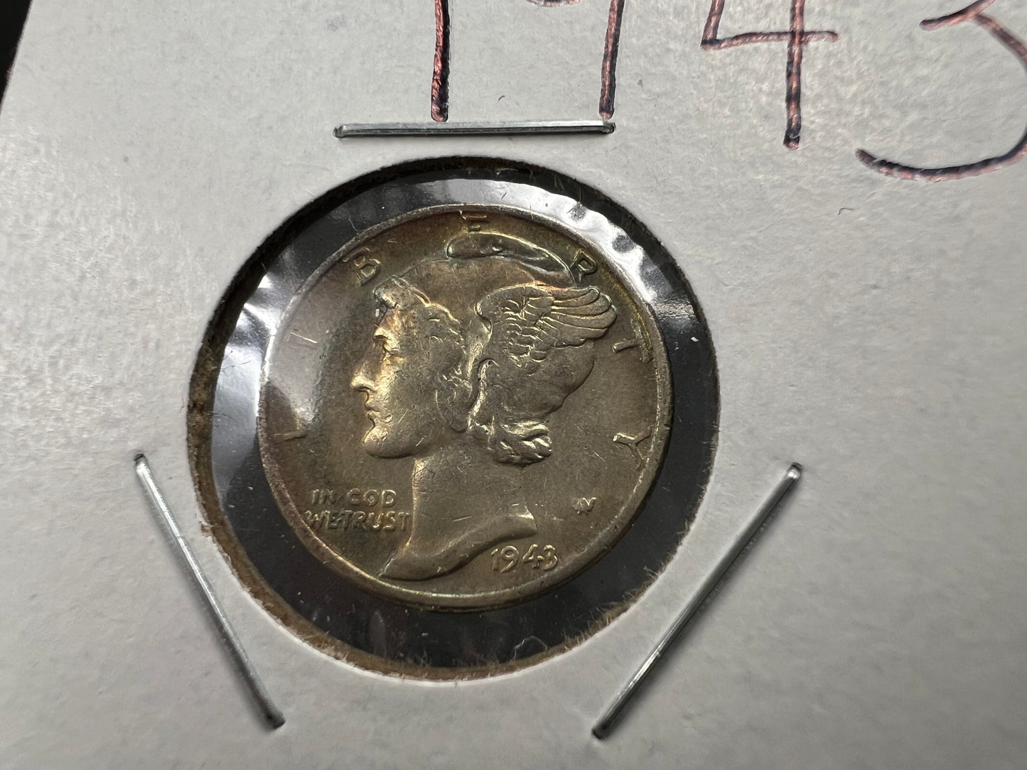 1943 P 10c Mercury Silver Dime Coin AU Neat Toning Toner SK#1a