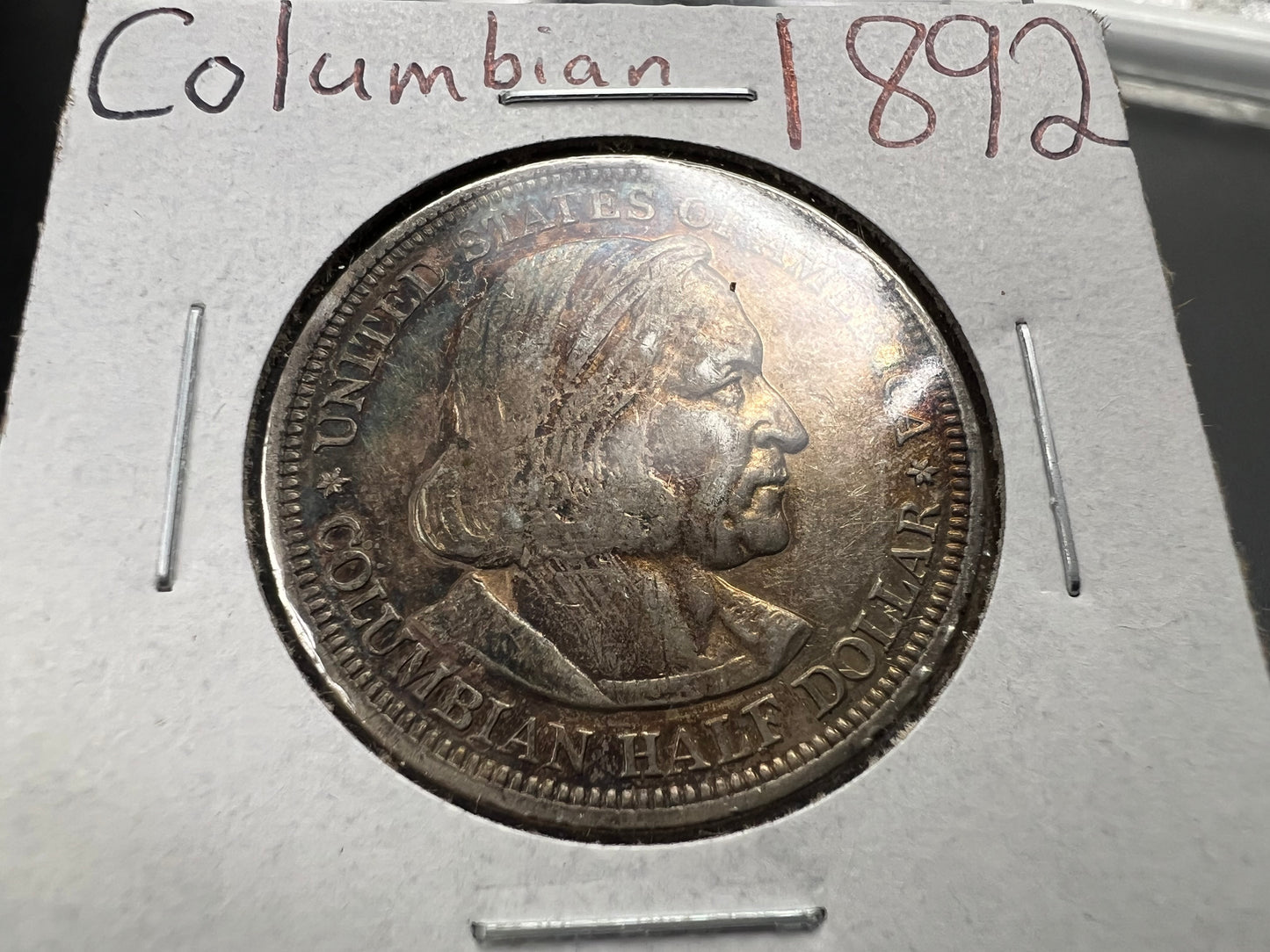 1892 50c Columbian Silver Half Dollar Coin Chicago World's Fair Commemorative Coin Neat Toning VF Very Fine Circ #a