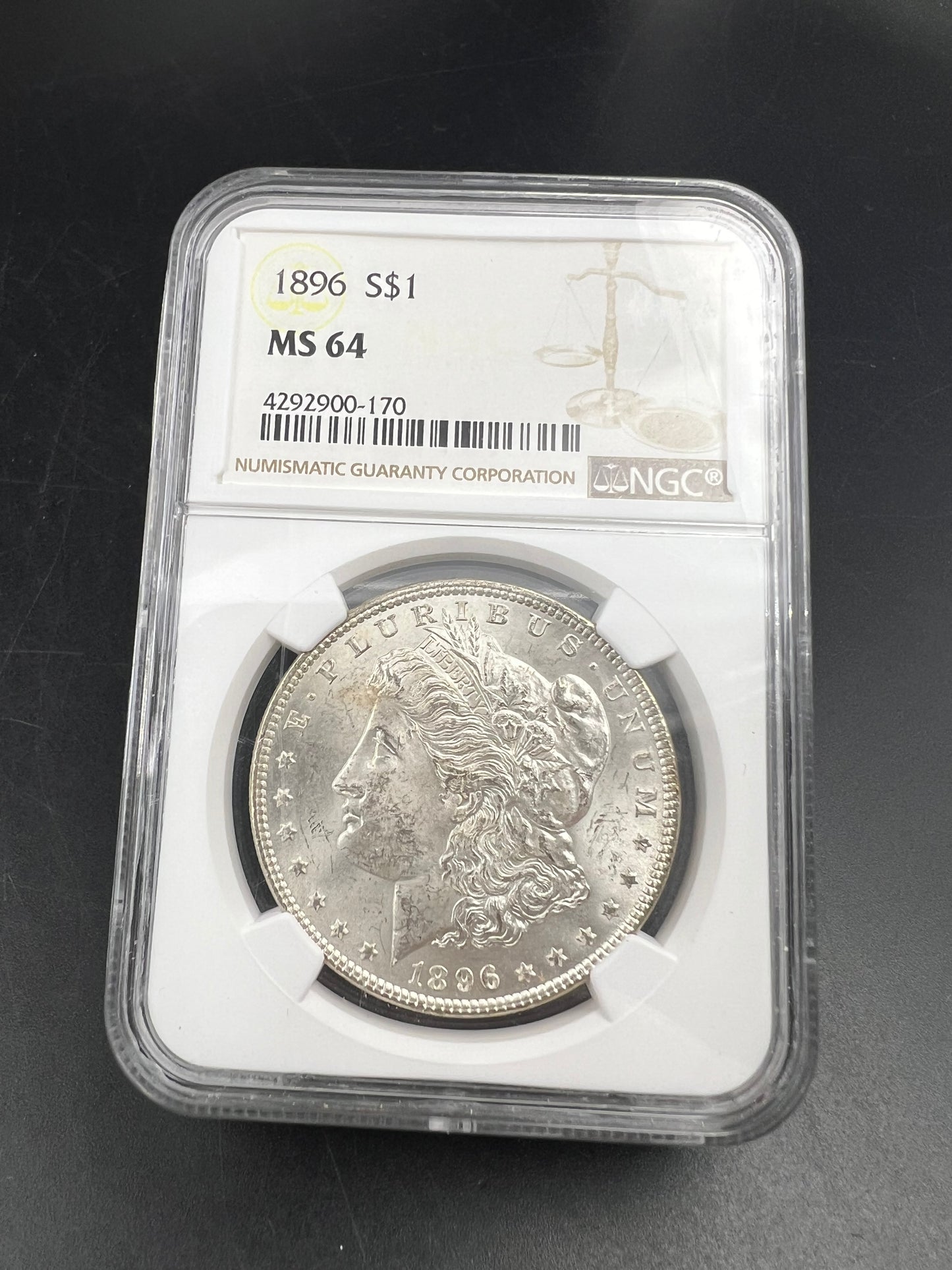 1896 P $1 Morgan Silver Dollar Coin PQ Toning Toner Reverse MS64 NGC