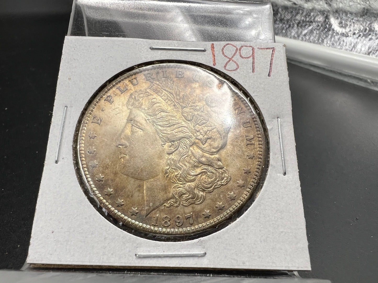 1897 $1 Morgan Silver Dollar Coin AU About UNC Neat Toning Toner