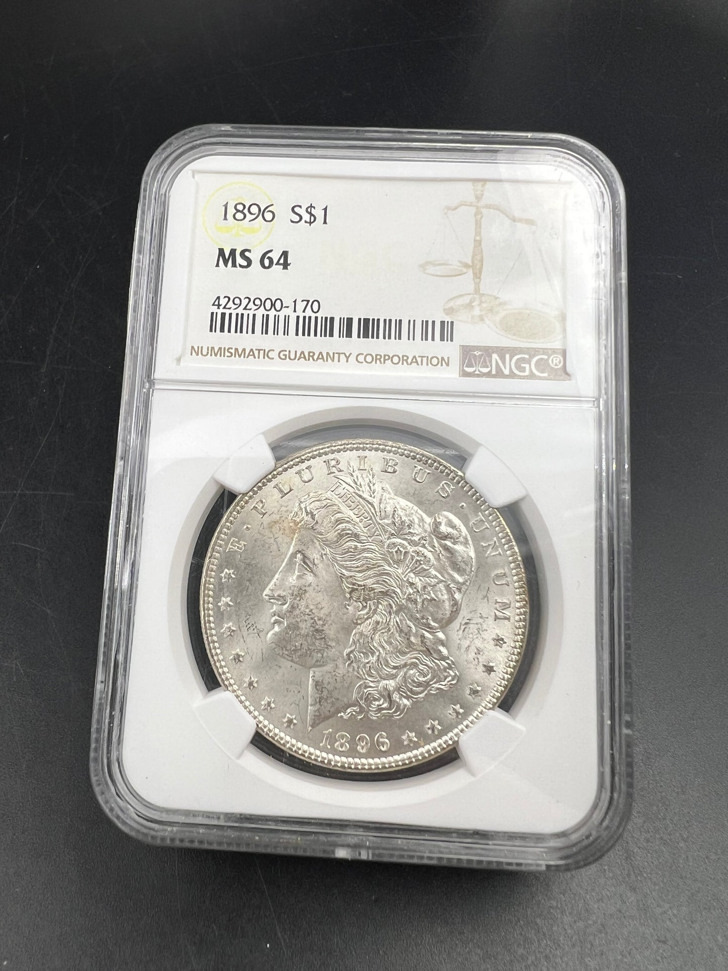 1896 P $1 Morgan Silver Dollar Coin PQ Toning Toner Reverse MS64 NGC