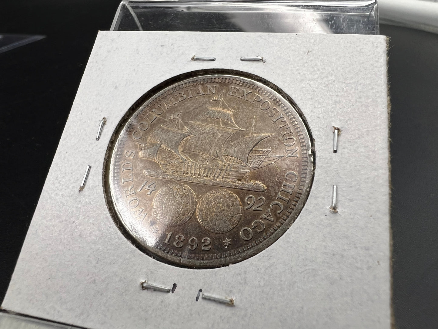 1892 50c Columbian Silver Half Dollar Coin Chicago World's Fair Commemorative Coin Neat Toning VF Very Fine Circ #a