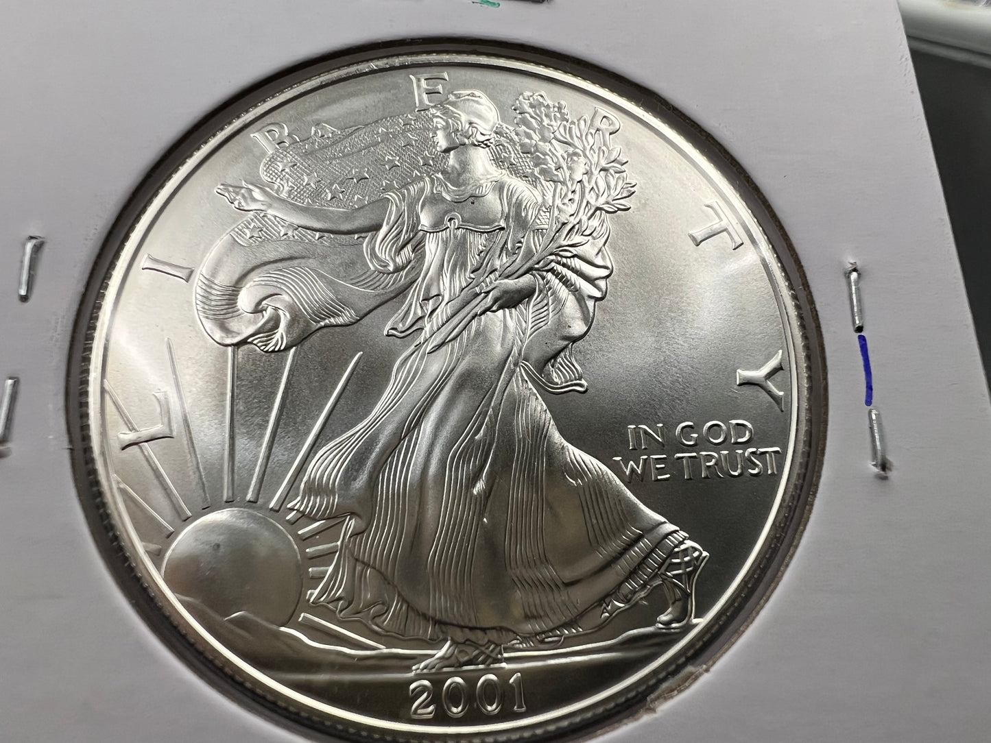 2001 1 oz ASE American Silver Eagle Coin .999 GEM BU Halo Toning Reverse SK#a