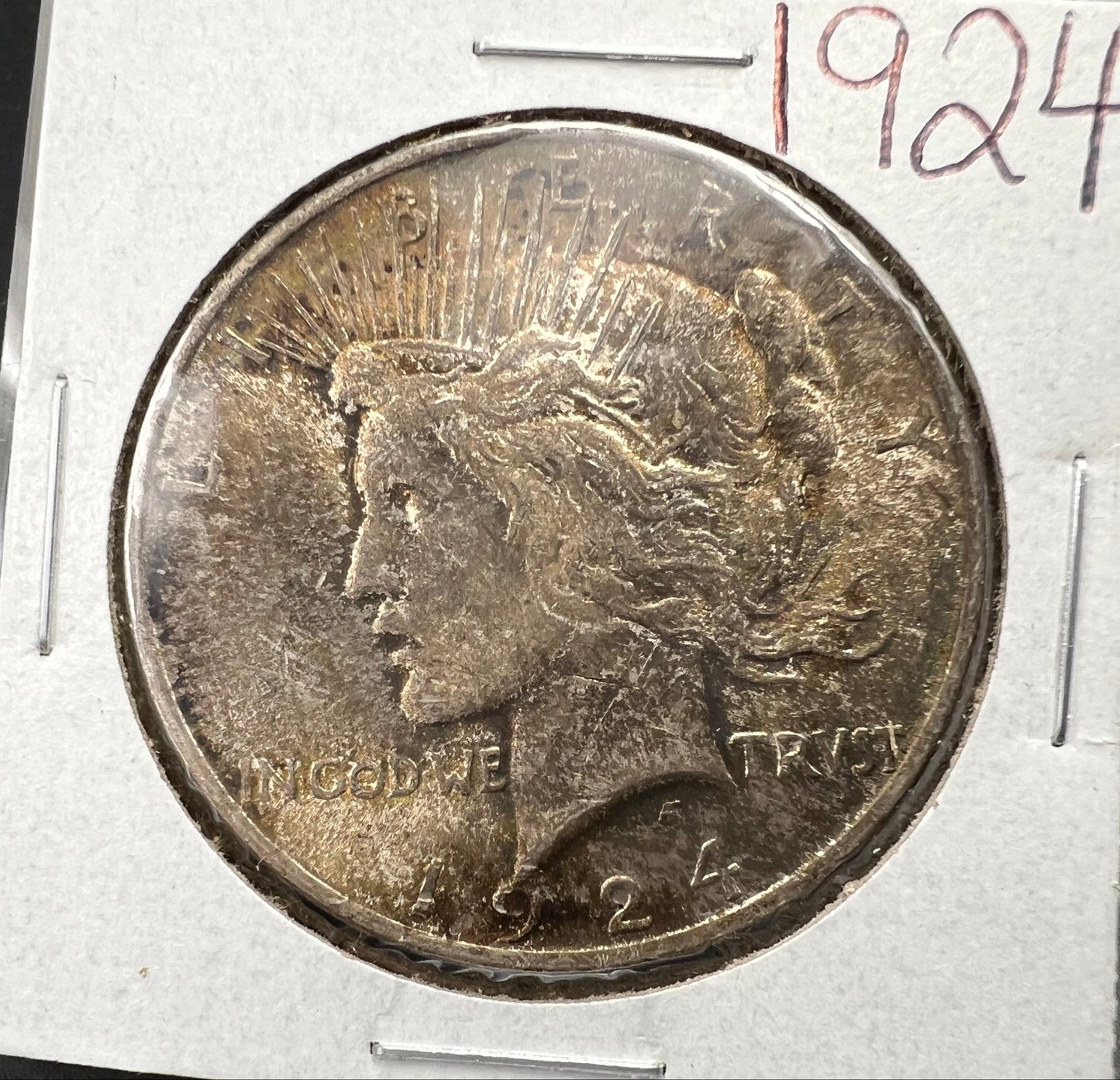 1924 $1 Peace 90% Silver Dollar Coin Choice AU Nice Toning Toner