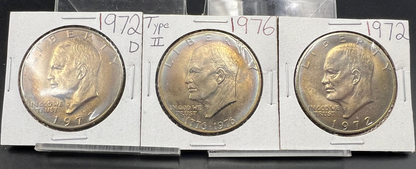 Toner Trio Ike Eisenhower Copper Nickel Dollars CH AU / BU 1972 P & D & 1976 Type 2 $1 Coins