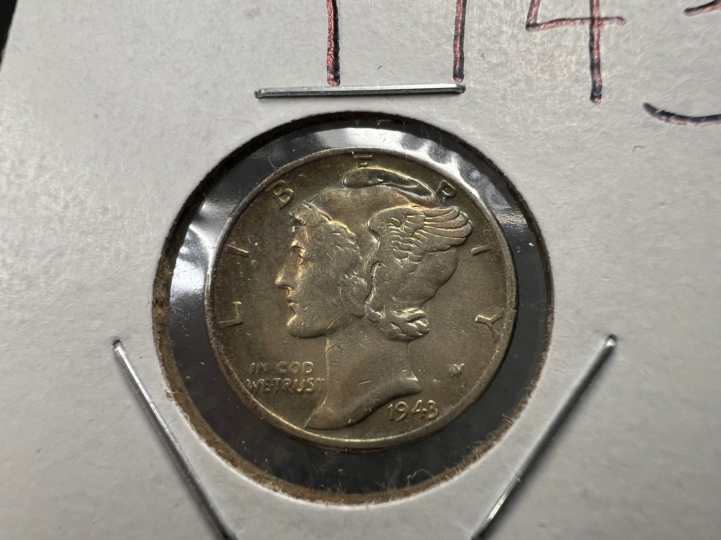 1943 P 10c Mercury Silver Dime Coin AU Neat Toning Toner SK#1a