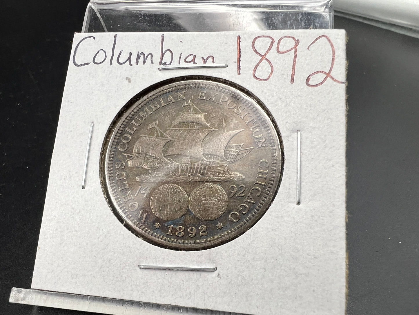1892 50c Columbian Silver Half Dollar Coin Chicago World's Fair Commemorative Coin Neat Toning VF Very Fine Circ #b