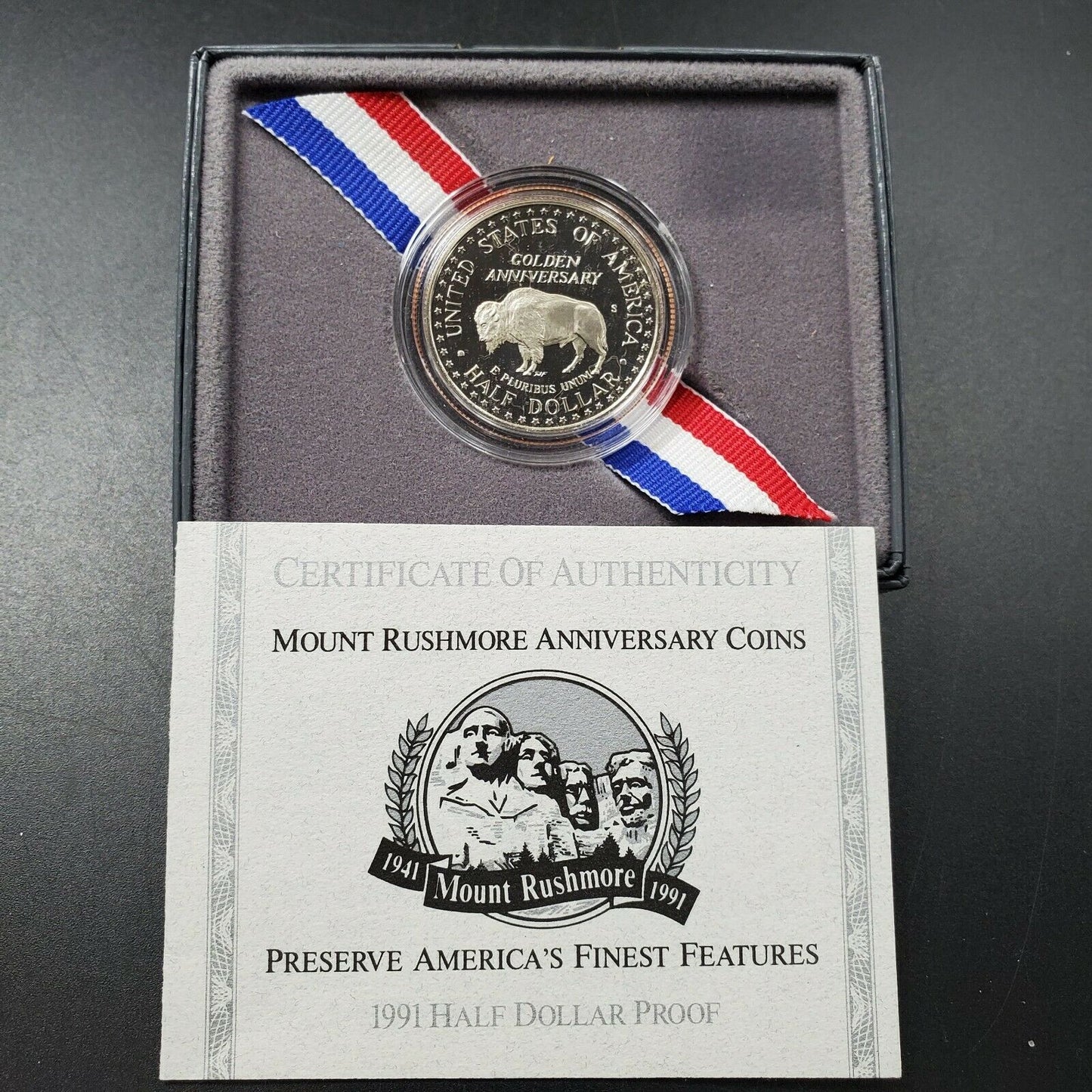 1991 S MOUNT RUSHMORE Commemorative Proof Clad Half Dollar Coin OGP BOX COA DCAM