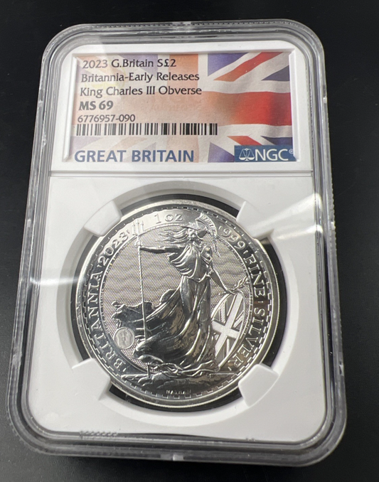 2023 Great Britain UK 1 Oz Silver Britannia King Charles NGC MS69 #090