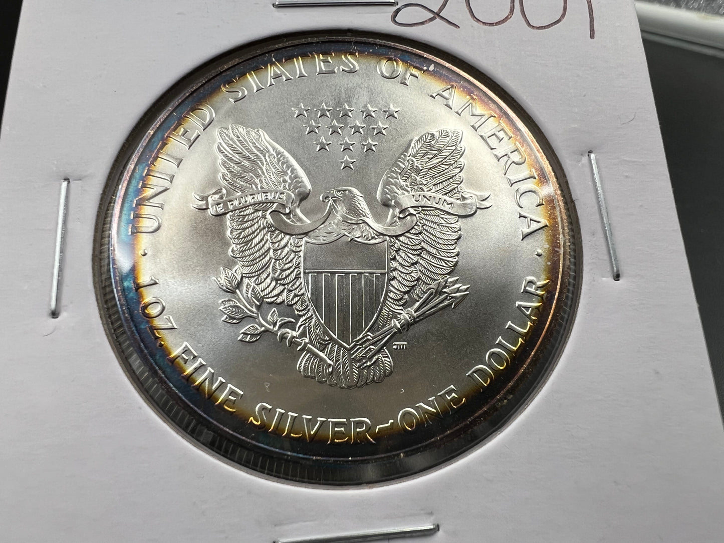 2001 1 oz ASE American Silver Eagle Coin .999 GEM BU Halo Toning Reverse SK#a