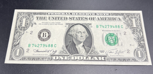 1974 $1 FRN Federal Reserve Note One Dollar Bill CH UNC #488