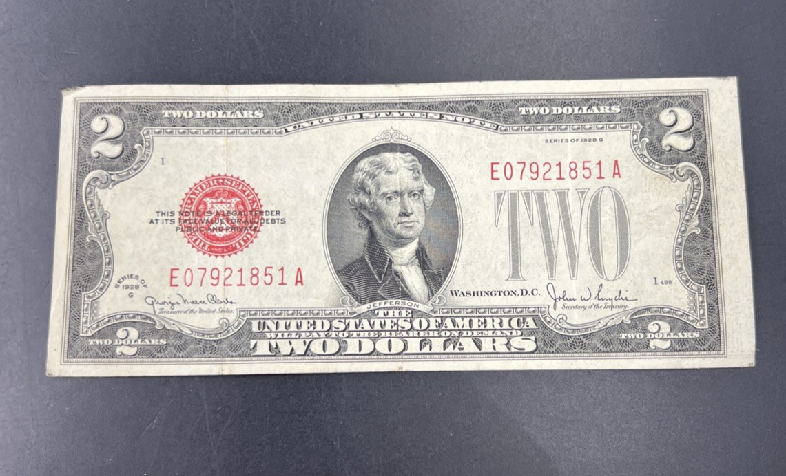 1928 G $2 USN Red Seal Legal Tender Note CH Fine / VF Cric #851