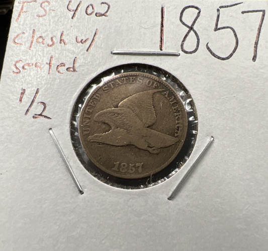 1857 1c Flying Eagle 1c FS-402 Clashed with Seated Half Variety VG Very Good
