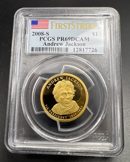 2008 S $1 Andrew Jackson Presidential Dollar Coin PCGS PR69 Dcam #726